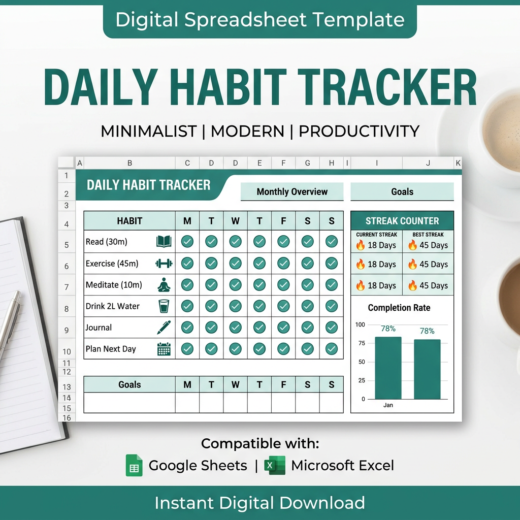 Daily Habit Tracker Bundle | | Instant Download